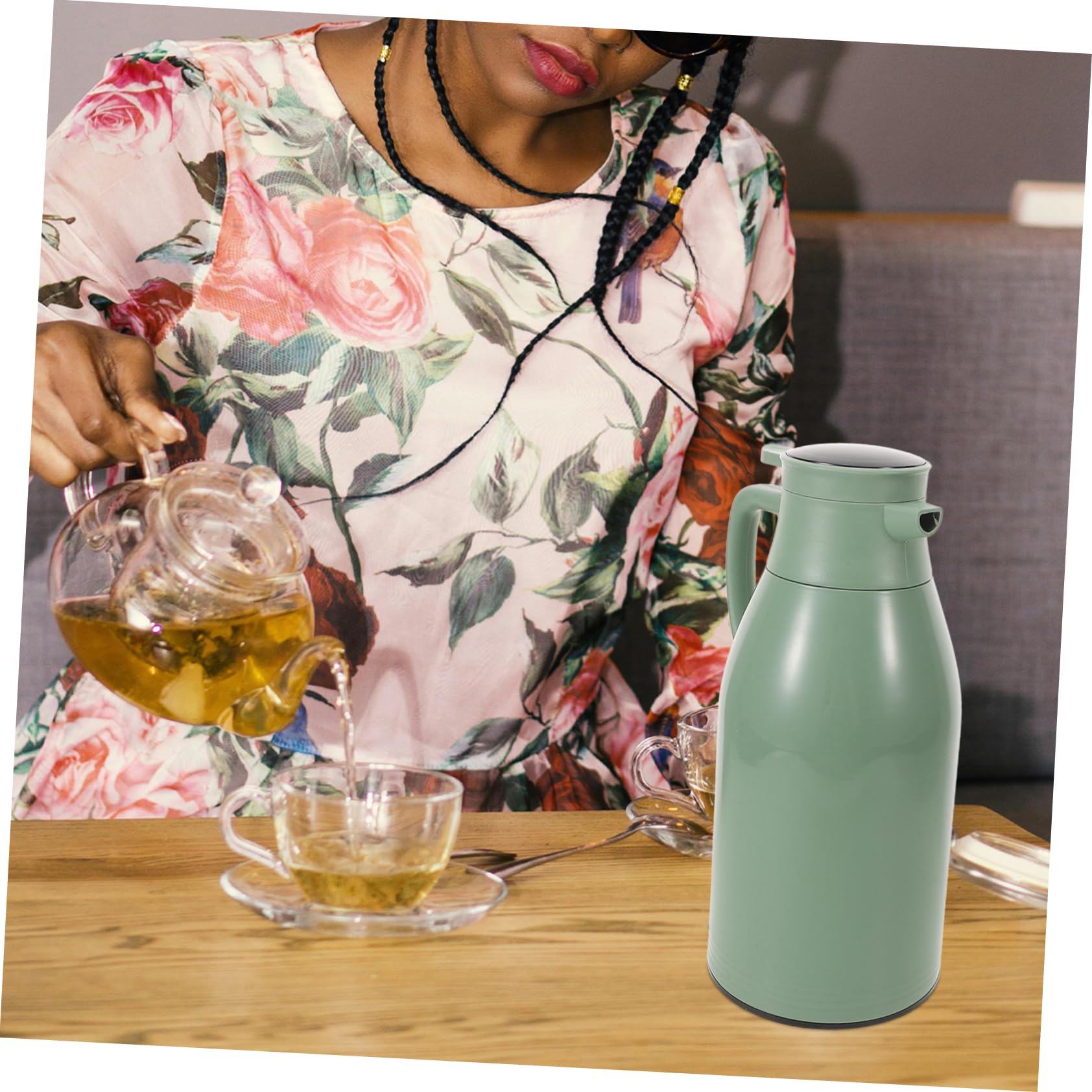 Angoily Matraz Térmico Jarra De Agua De La Puerta Del Refrigerador Caliente Botella Térmica Bomba Líquido Taza De Café Térmica Green De Calidad Alimentaria + Revestimiento De Vidrio.