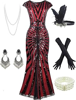 Women 1920S Gatsby Sequin Mermaid Formal Evening Dress with 20s Accessories Costume - Buy now