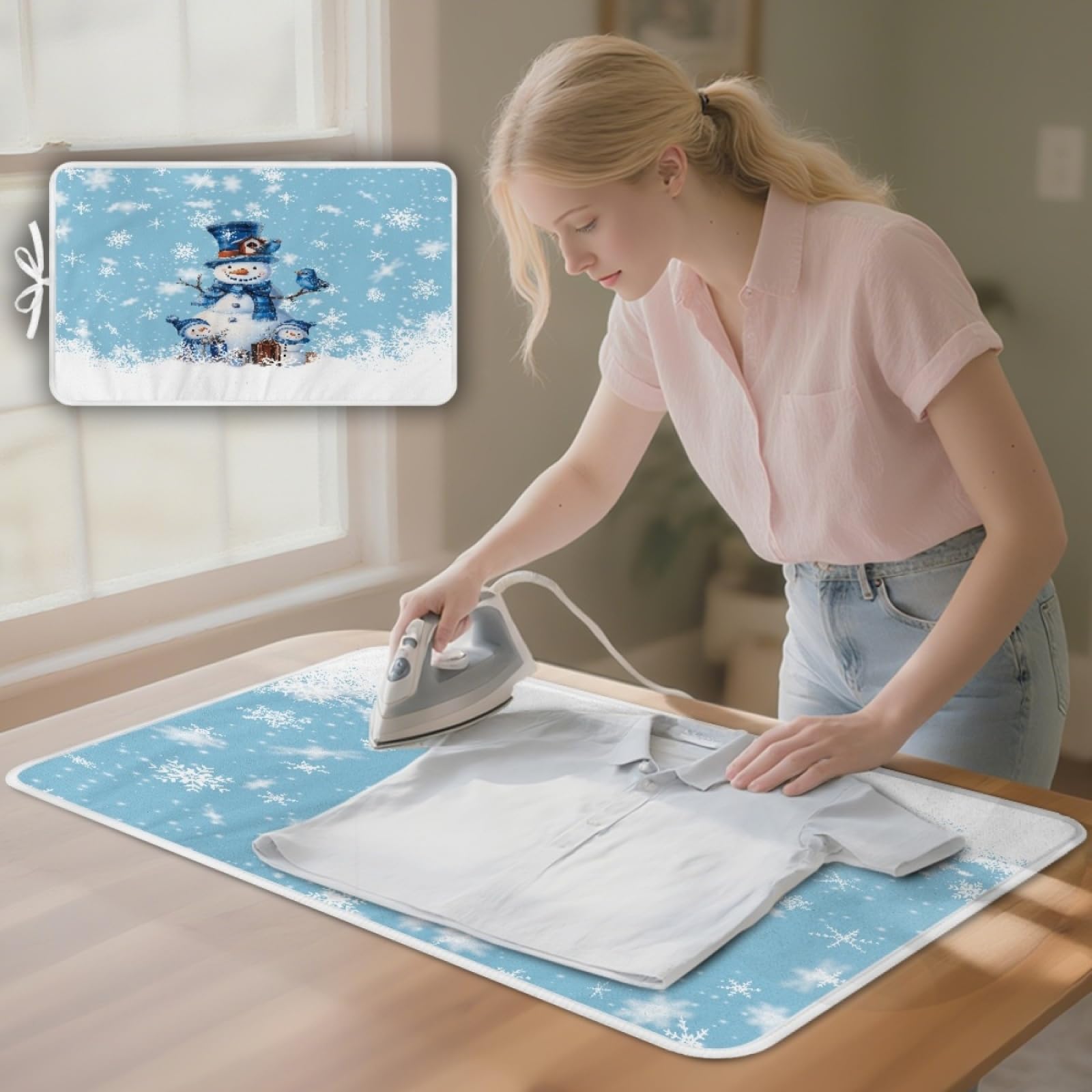 Bügelmatte Blauer Schneemann Bügeleinlage Faltbares Hitzebeständig Waschbar Bügelauflage für Tisch und andere Oberflächen Bügelbrett Unterlage rutschfeste Bügeldecke 80x50cm (2 Stück)