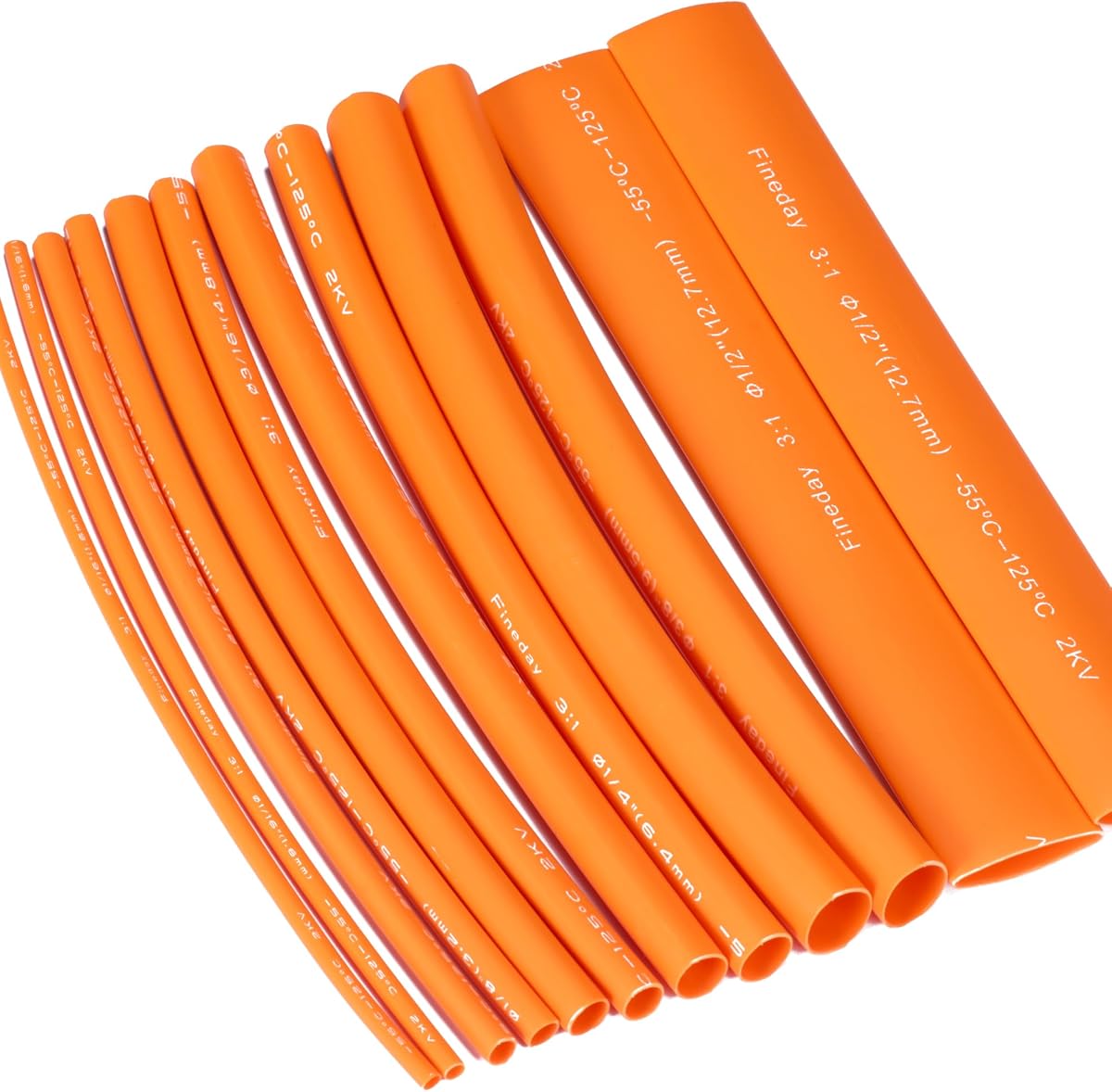 Fineday 6 Sizes Heat Shrink Tubing Kit, 3:1 Ratio Adhesive Lined (1, Orange, 1ft Each Size (0.5ft * 2))