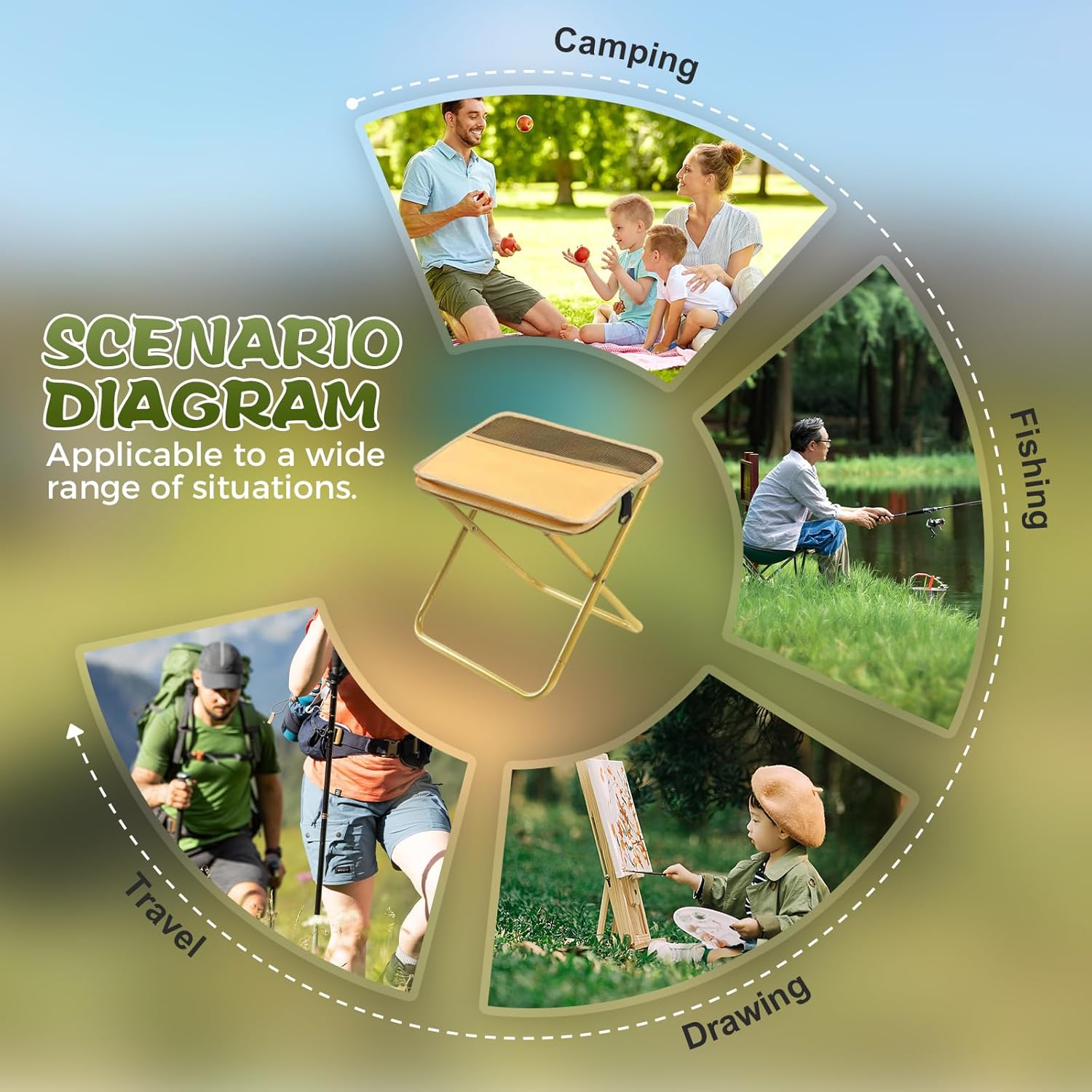 Portable Stool for Mountaineering and Hiking, 2-in-1 Outdoor Folding Chair & Bag, Outdoor Footstool Collapsible Stools for Picnic Hiking Fishing (Black, L-11.41 * 9.84 * 12.2in)