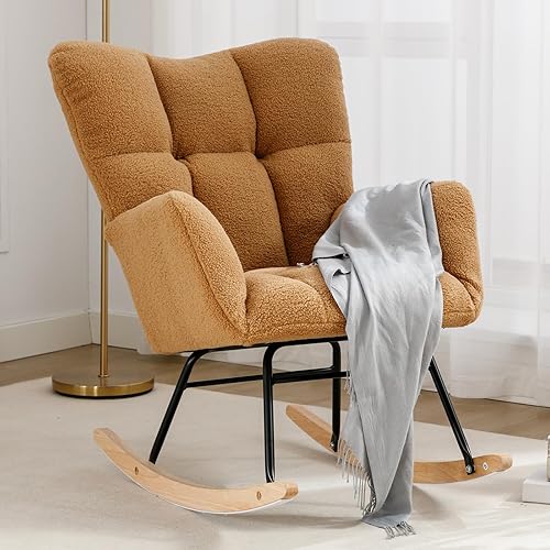 NIOIIKIT Mecedora tapizada para cuarto de bebé, mecedora tapizada de peluche, asiento acolchado con respaldo alto, cómoda silla auxiliar para sala