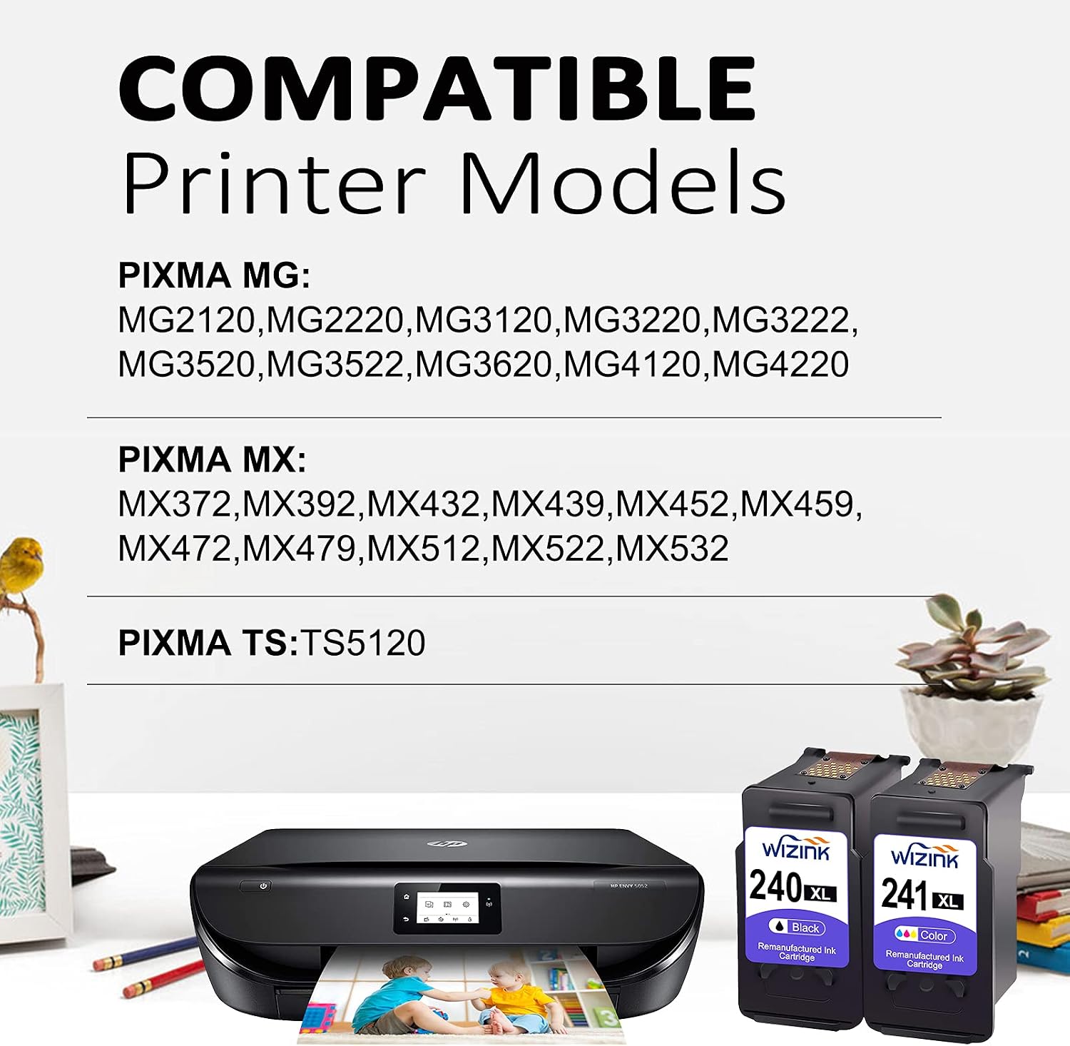 Free Shipping Offer WIZINK Remanufactured Ink Cartridge Replacement for Canon Ink cartridges 240 and 241 PG-240 XL CL-241 XL for Canon Pixma MG3620 MX472 MX452 MG3220 MG3520 MG2220 MX532 MX392 Printer (1 Black, 1 Color)