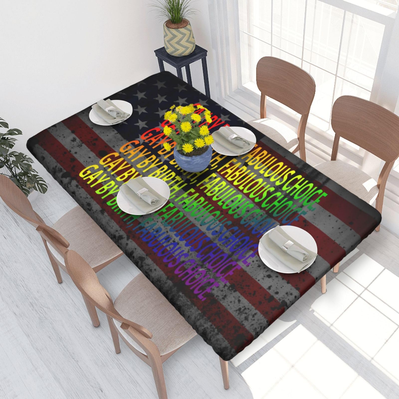 Gay by Birth, Fabulous by Choice Premium 4ft Square Elastic Edged Table Cover Easy-Care Oil-Repellent