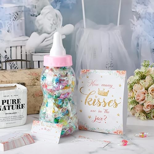 Miniatura 7 de Fuutreo Cartel de juego Guess How Many Baby Shower con 50 tarjetas, decoración de biberones grandes de 2.76 x 2.76 x 8.27 pulgadas, botellas