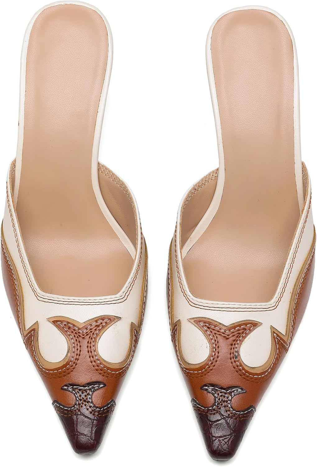 Pointed Toe Mules for Women Suede Slip On Kitten Heels Pumps with Stitching Flame D... - Image 7