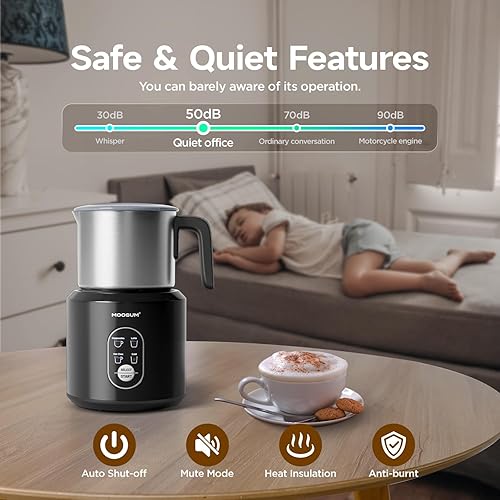 Miniatura 5 de Espumador de leche desmontable, vaporizador de leche eléctrico de acero inoxidable de grado alimenticio de 17 onzas, fácil de limpiar con apto para