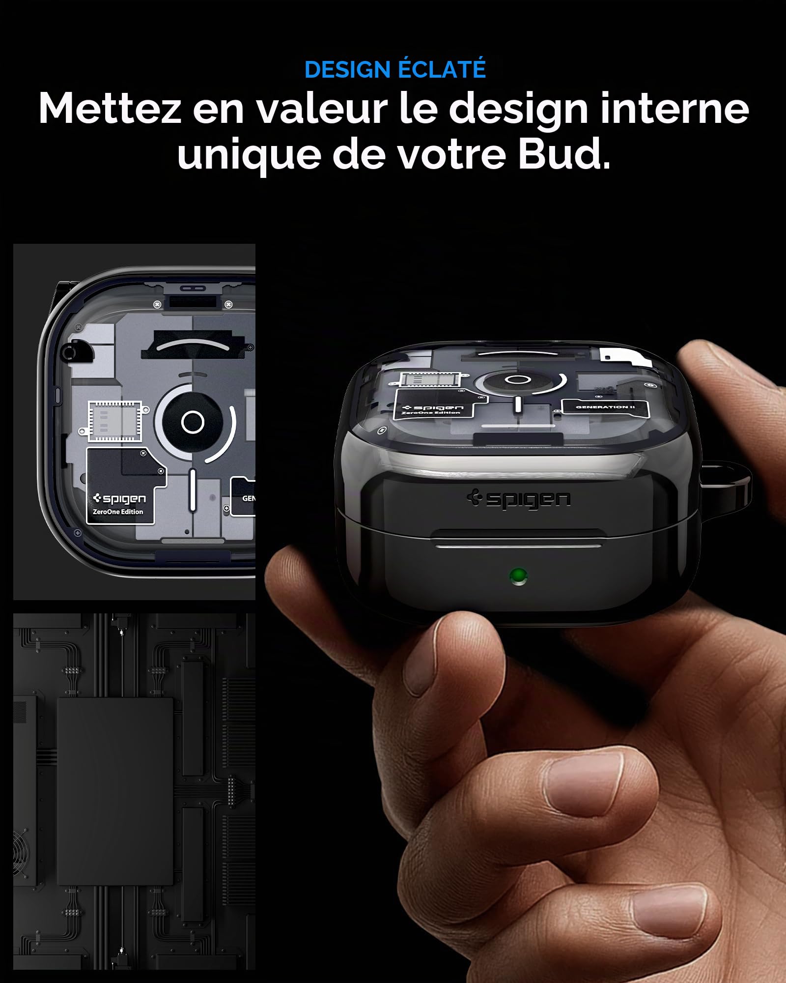 Spigen Ultra Hybrid Coque Compatible avec Samsung Galaxy Buds 4 Pro/Buds 4 (2026) - ZeroOne Noir