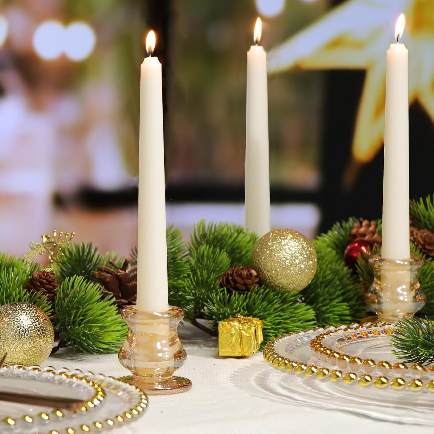 NITIME 12pcs Gold Candlestick Holders- Taper Candle Holders for Table Centerpiece- Glass Candle Holder for Wedding, Dinner Table, Party and Festival Decoration