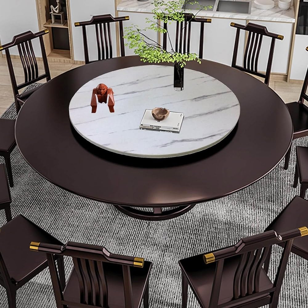 Grand plateau de service rotatif en bois marbré blanc de 76,2 cm, plateau de table de salle à manger rond de 90 cm, serveur de salle à manger de qualité supérieure pour la maison et le restaurant