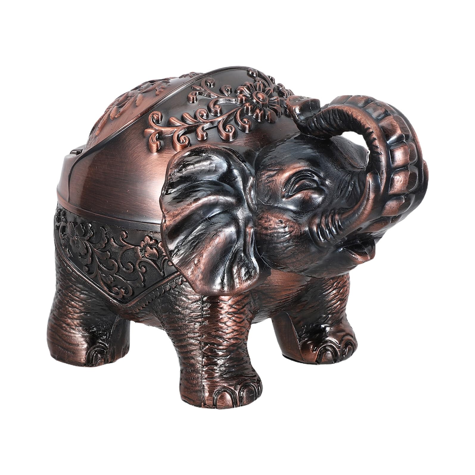 Cendrier vintage en métal rouge et couvercle éléphant, un objet déco haut de gamme