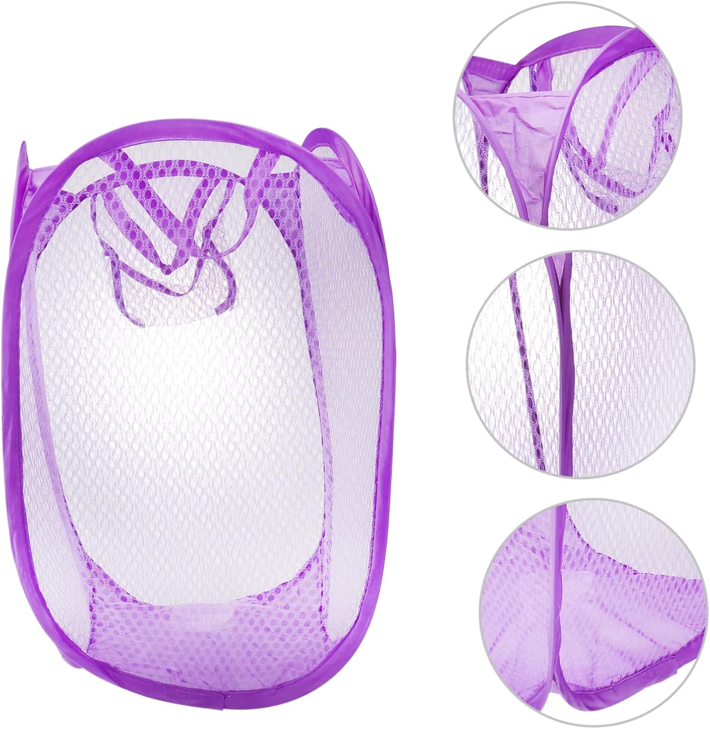 Foldable Pop-up Mesh Laundry Hamper with Side Pocket and Handles Breathable Clothes Basket for College Dorm Small Apartment Travel - 18.89 X 11.02 X 11.02 Inches