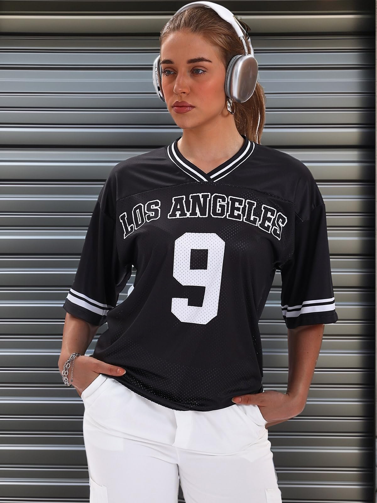 Jersey Shirts for Women Graphic Number Oversized Football Jersey Top V Neck Streetwear Soccer T Shirt
