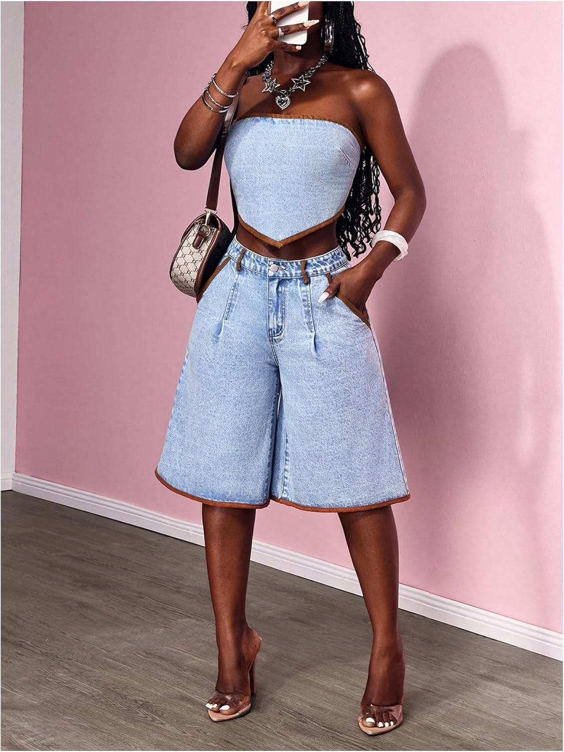 GORGLITTER Women's Jean Denim Shorts Jorts Y2k Baggy Low Rise Loose Fit Wide Leg Long Bermuda Trouser Shorts Bottoms - Image 4