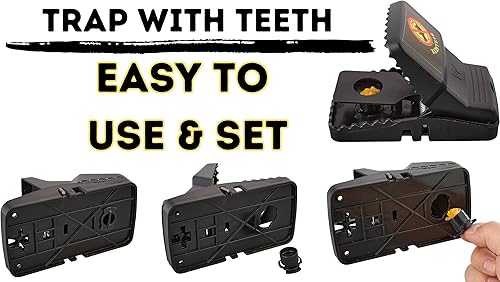 Miniatura 2 de Bullseye - Paquete de 6 - Trampas para ratas con dientes - InteriorExterior, Reutilizable, Fácil Instalación, Potente Resorte de Acero Inoxidable,