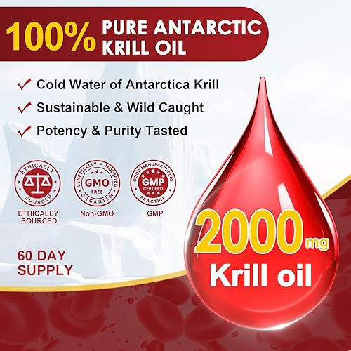 Miniatura 7 de NATURE TARGET Aceite de krill de 2000 mg con omega-3 EPA y DHA con suplemento de astaxantina, colina, apoya el corazón, el cerebro, la unión, la