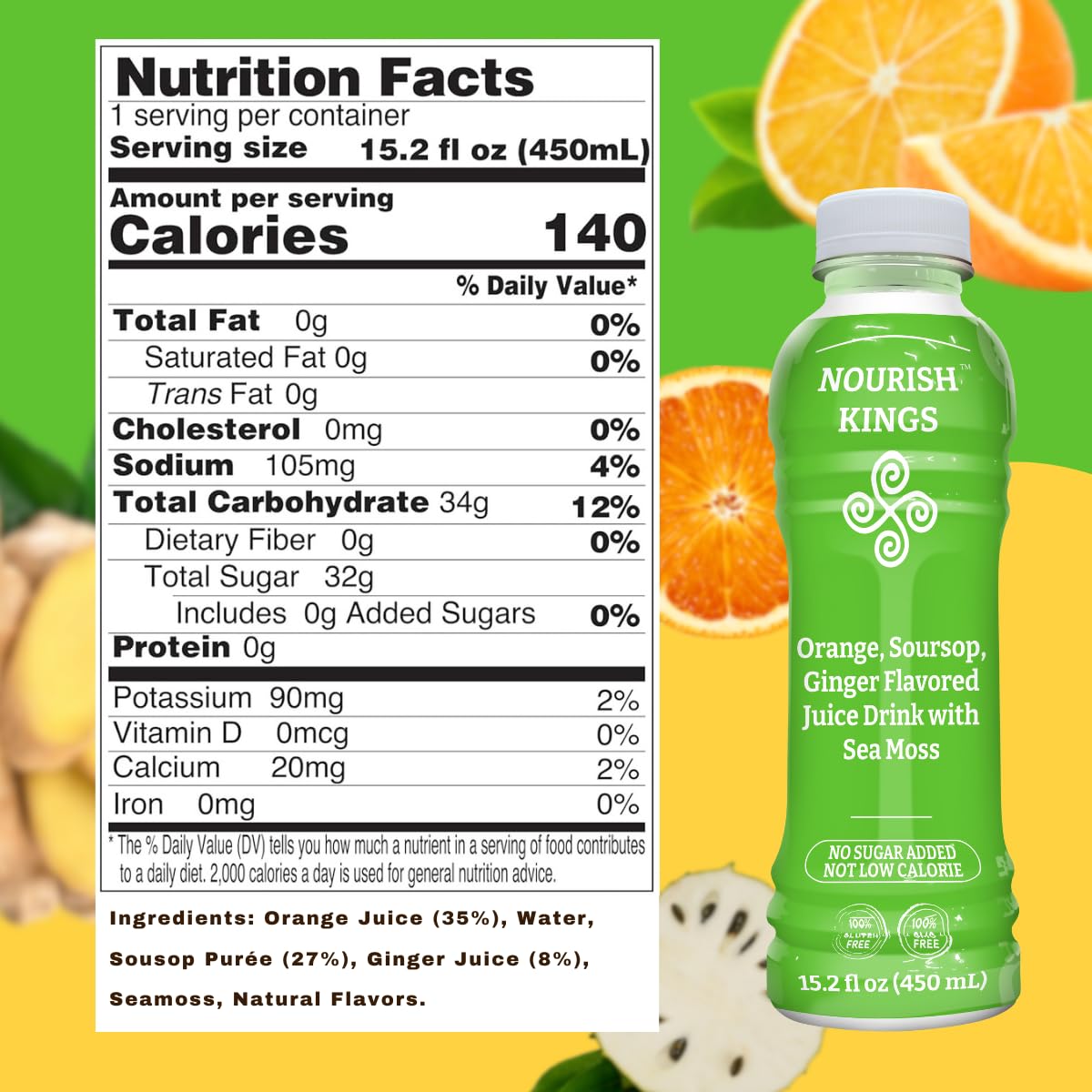 Nourish Kings- Sea Moss drink Superfood Variety Pack, No Added Sugars or Preservatives, 4 pack of 15.2 Fl oz Bottles