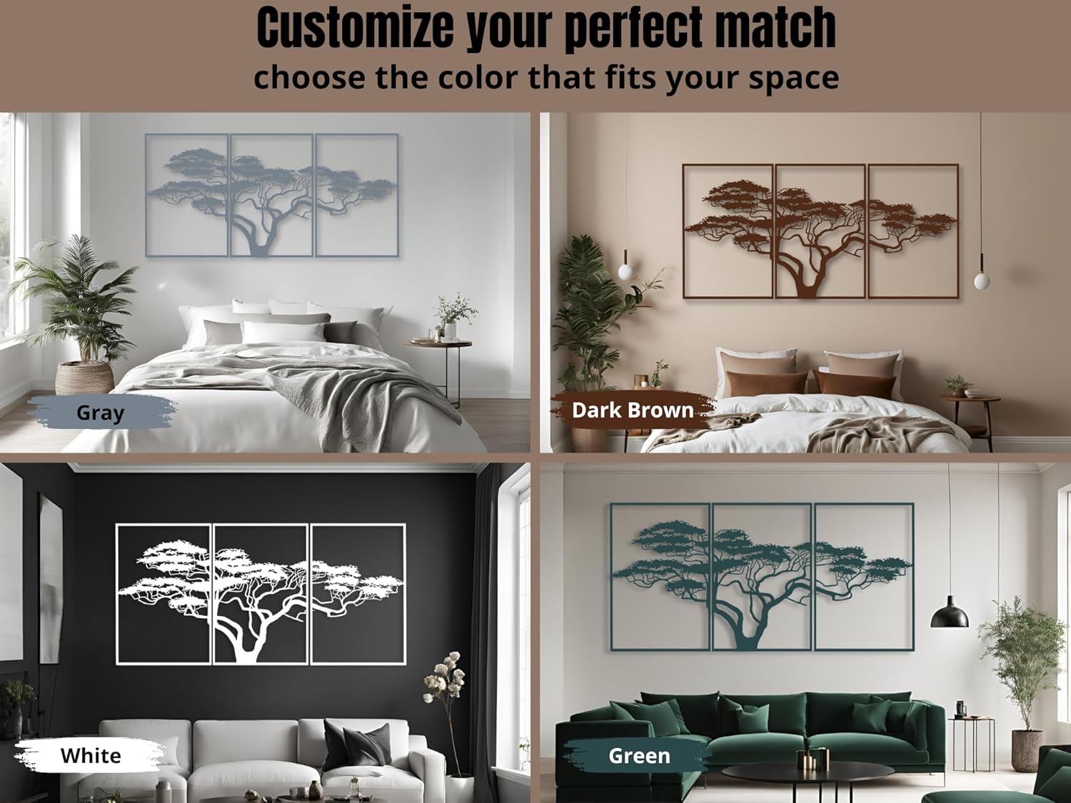 AILLA Tree of Life Wall Art Decor Set of 3 Wall Hanging Sculpture Modern Wall Home Decoration 3D Textured Sculptures for Living Room Bedroom Office Dinnig Room 3 Panels Family Tree Wall Hangings