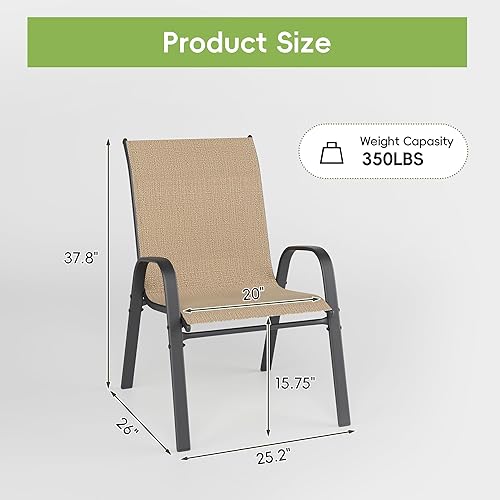 Miniatura 3 de Juego de 6 sillas de patio, sillas de comedor al aire libre apilables para todo tipo de clima, muebles de exterior modernos de metal transpirable