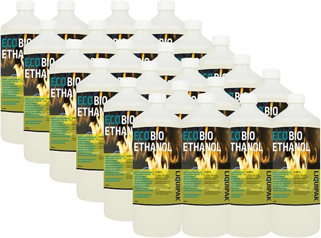 Liquipak Eco Bioethanol 24x1L | Premium Bioethanol Fuel - Bio Ethanol Liquid Fuel for Fire Pits, Fireplaces | High Purity Burning - Indoor & Outdoor 24x1LL