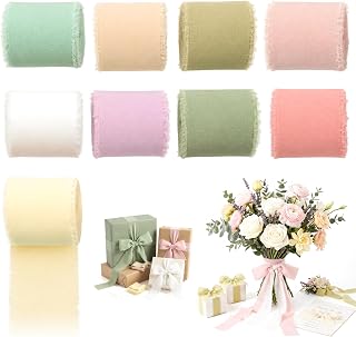 Gift Ribbon Set - 9 Rolls of Fringe, 4cm x 5 m, Mixed Color Silk Ribbon for DIY Wedding Decoration