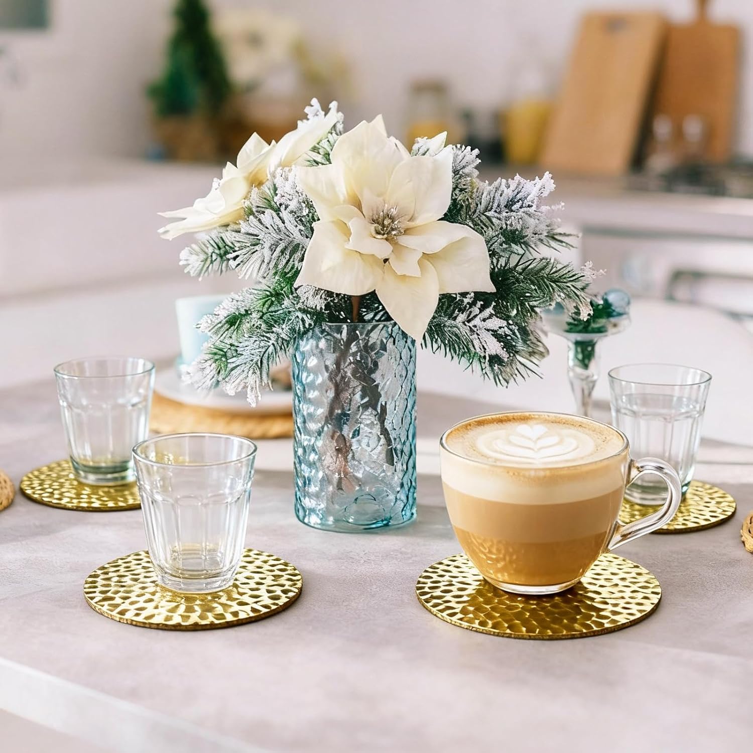 Set of 6 Hammered Brass Coasters Antique Copper Coasters Brass Round Coaster for Protect Tables and Surfaces for Kitchen Rustic Bar Table Decoration - Image 2