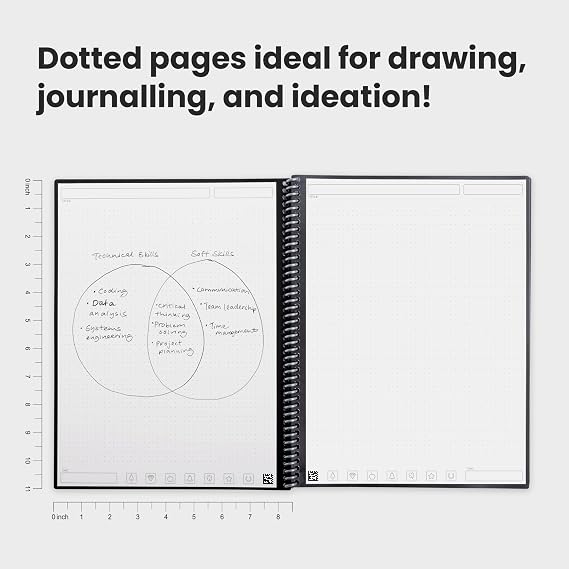 Rocketbook Core Reusable Spiral Notebook, Letter Size 21 cm x 29.7 cm, Black - Dotted Pages, App-Connected, Erasable, Durable Cover, Ideal for School, Work, and Creative Projects