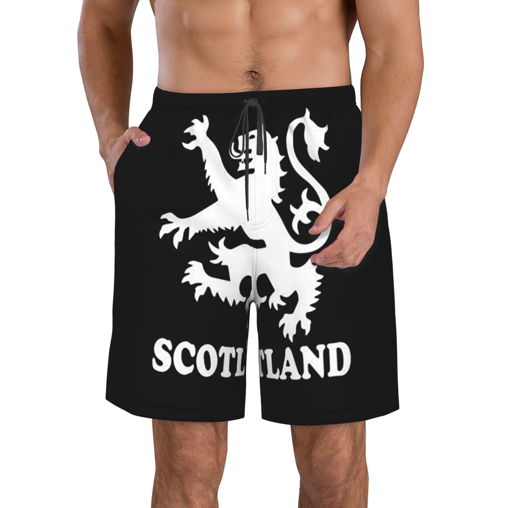 AOOEDM Lion Rampant Scotland Scottish Men's Beach Shorts with Pockets Summer Board Shorts Bathing Suits