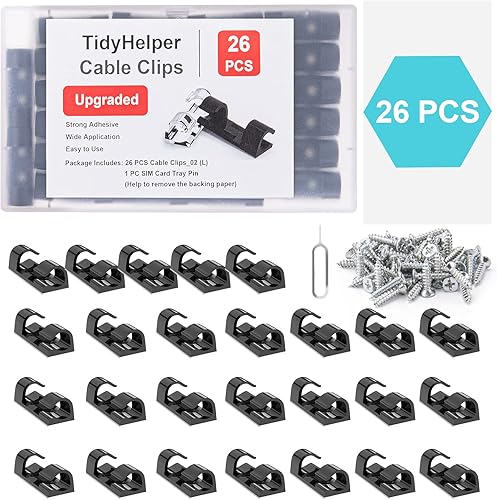 Miniatura 9 de TidyHelper Clips de luz para exteriores (varios tamaños, 60 unidades), organizador de cables adhesivos para pared, soporte de cable transparente,
