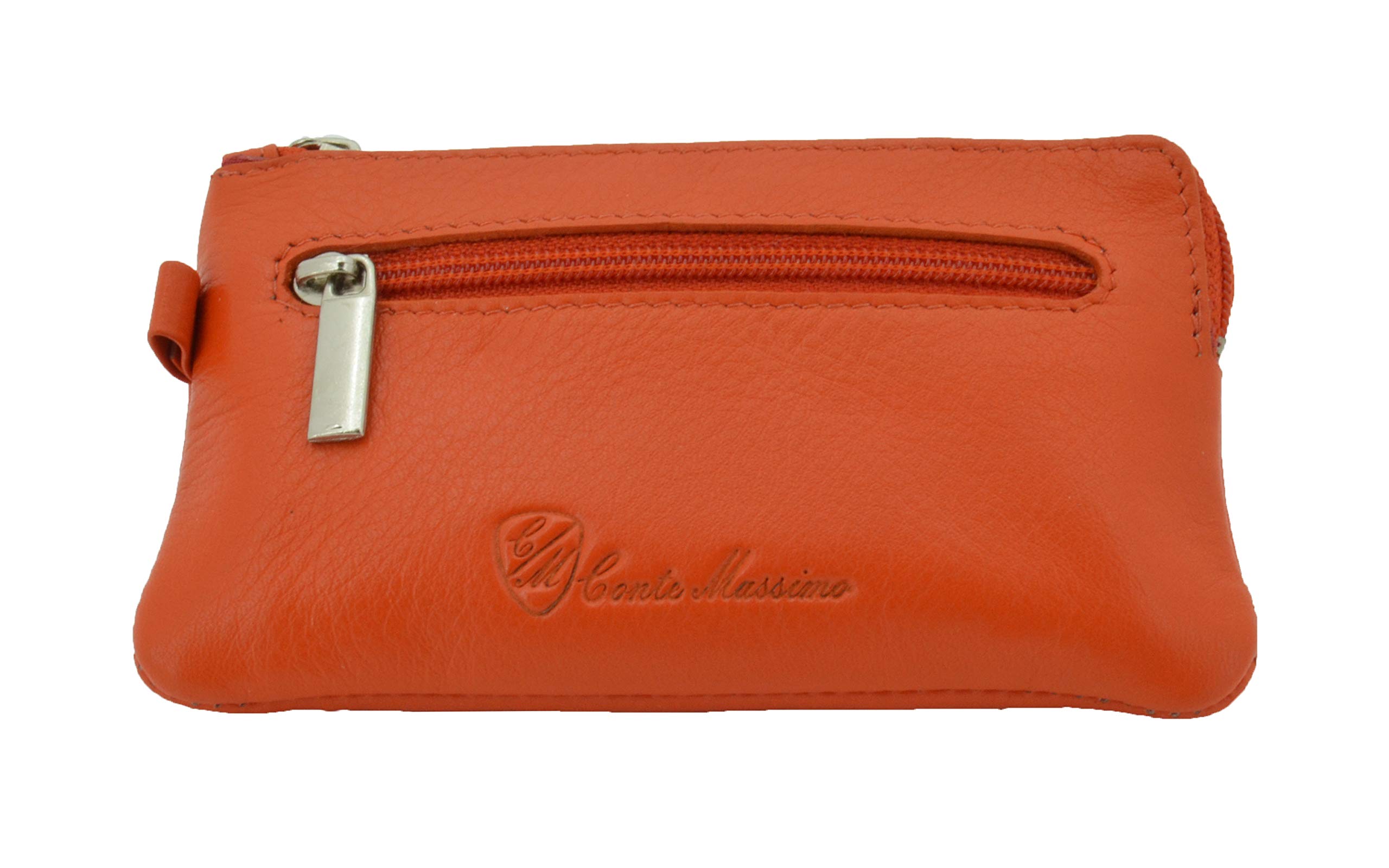 CONTE MASSIMO Unisex Keycase Holder, Genuine Leather, 2 Pockets with zipper and Hooks, with Gift Box