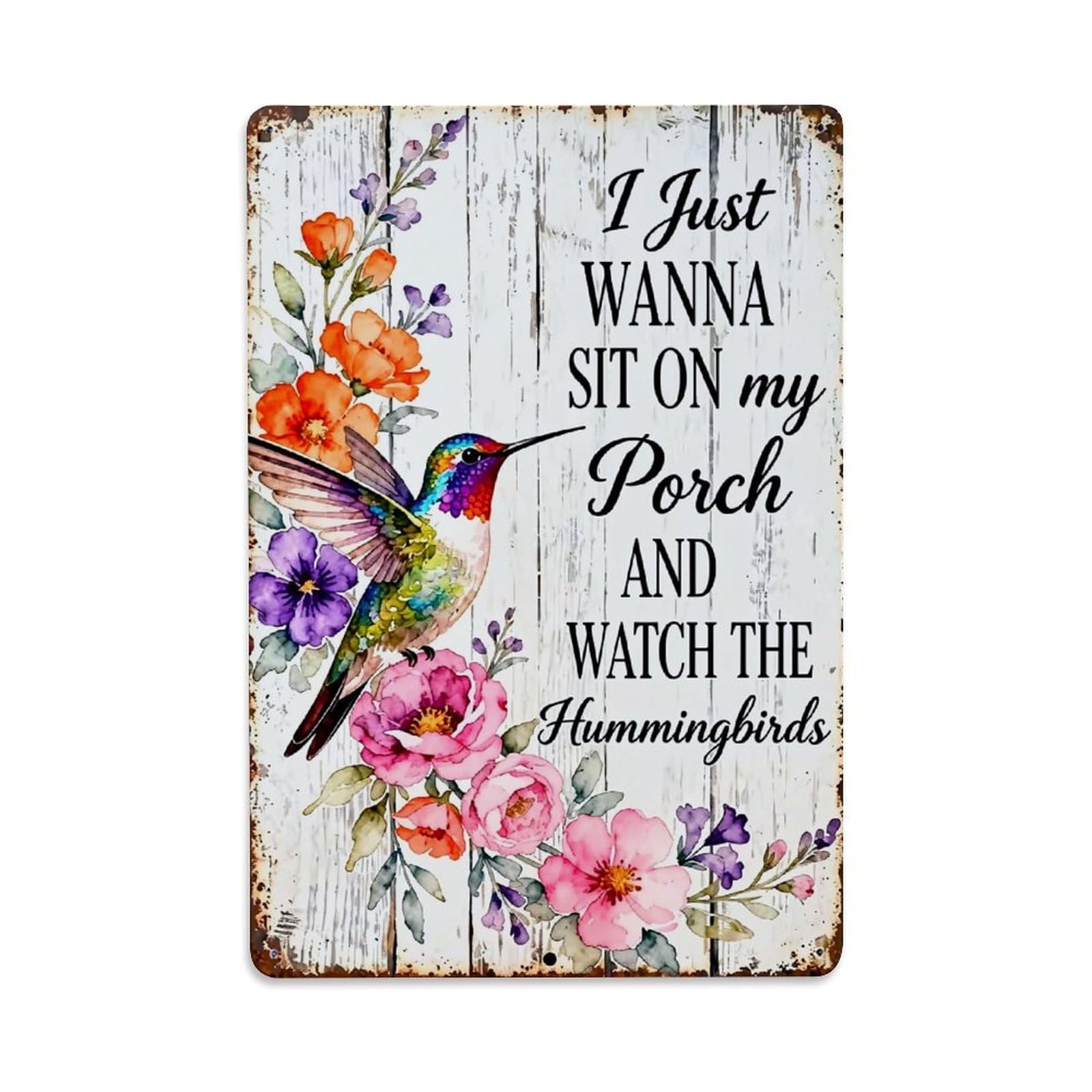 Jdfenggu Vintage Hummingbird Floral Porch Sign Art Retro Metal Tin Sign, Decor Art Poster For Bar, Home, Man Cave, Kitchen, Laundry Room Gift 8X12inch