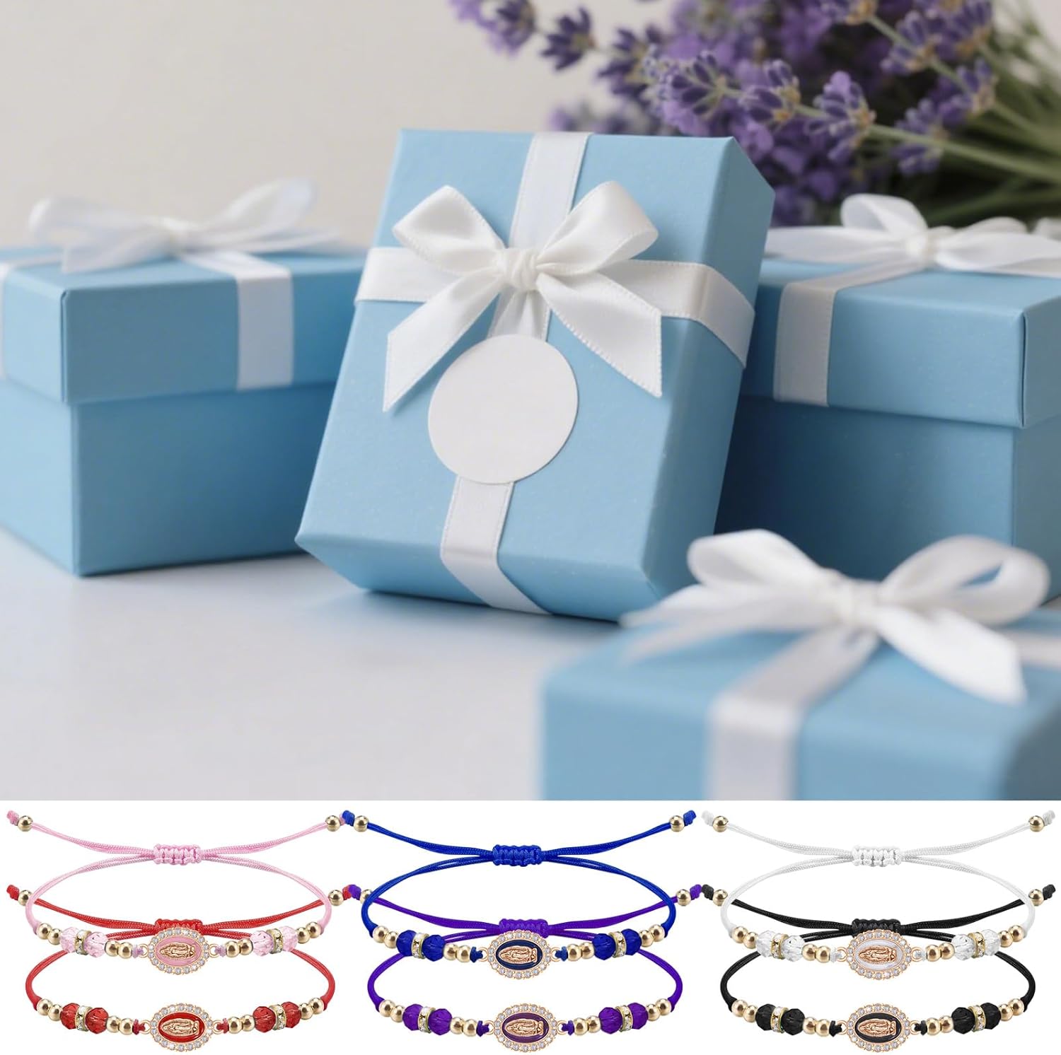 6/12Pcs Rhinestone Virgin Mary Bracelet Adjustable String Virgen de Guadalupe Crystal Bead Bracelets Jewelry for Women Birthday Party Favor Christmas Easter - Image 7