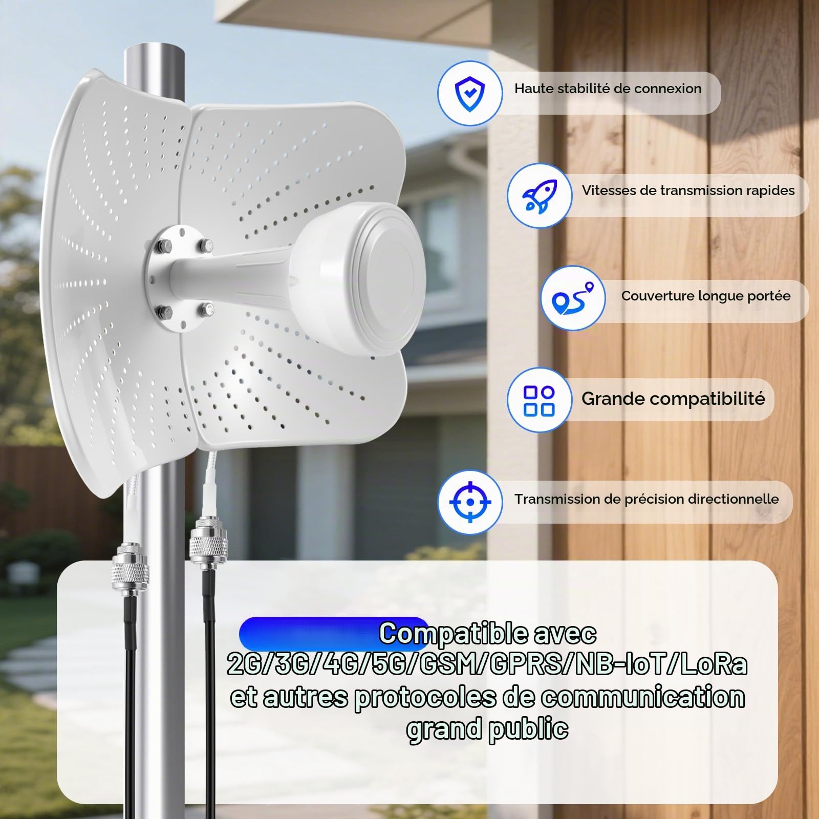 4G LTE 5G Antenne Extérieure Double Bande 22dBi Gain, 600-6000MHz Antenne Directionnelle Mimo, Signal Compatible Routeur Mimo Directionnel, 2 Câbles de 10M, AntenneExterne SMA/TS9