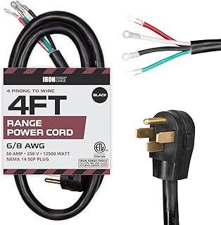 Iron Forge Cable 4 Prong Range Cord 4 Ft - 50 Amp Extension Cord 4 Foot, NEMA 14-50 Plug, 6/8 Range & Stove Cord 4 Prong SRDT, 125V/250V, 12500 Watt. Great for EV Extension Cord & EV Charger