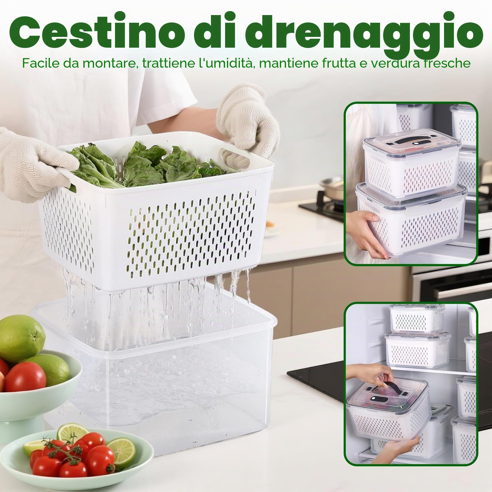 Set di 4 Contenitori in plastica Senza BPA – 800-4150ml, Ermetici