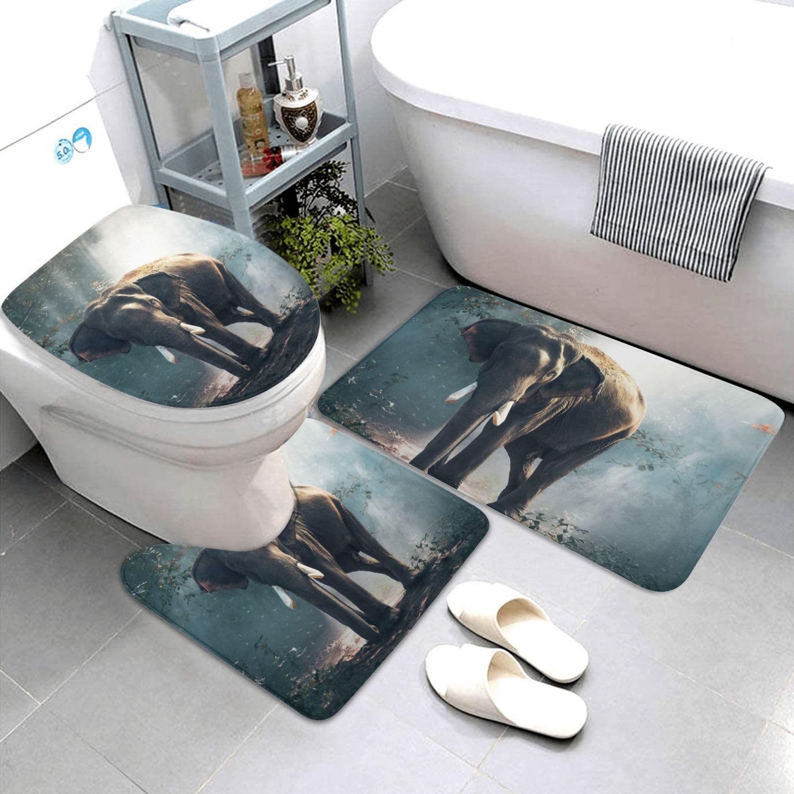 Tapis de bain durable et épais motif éléphant ensemble de salle de bain Premium
