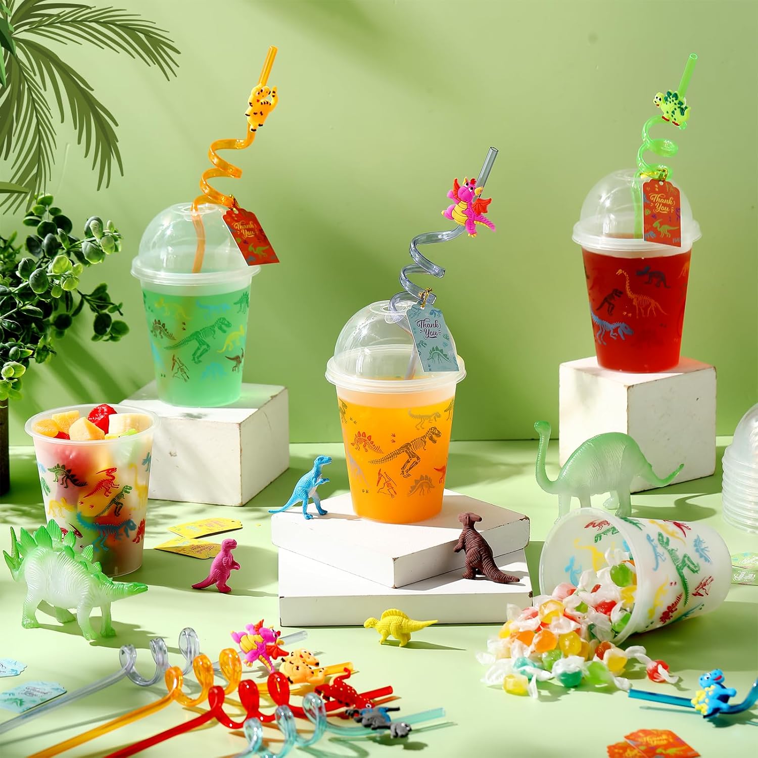 Qinyoung 48 Set Dinosaurs Party Supplies Dinosaur Cups Party Favors Goody Cups with Gift Tags 12 oz Plastic Dino Cup with Lids and Straws Set for Party Decorations - Image 5