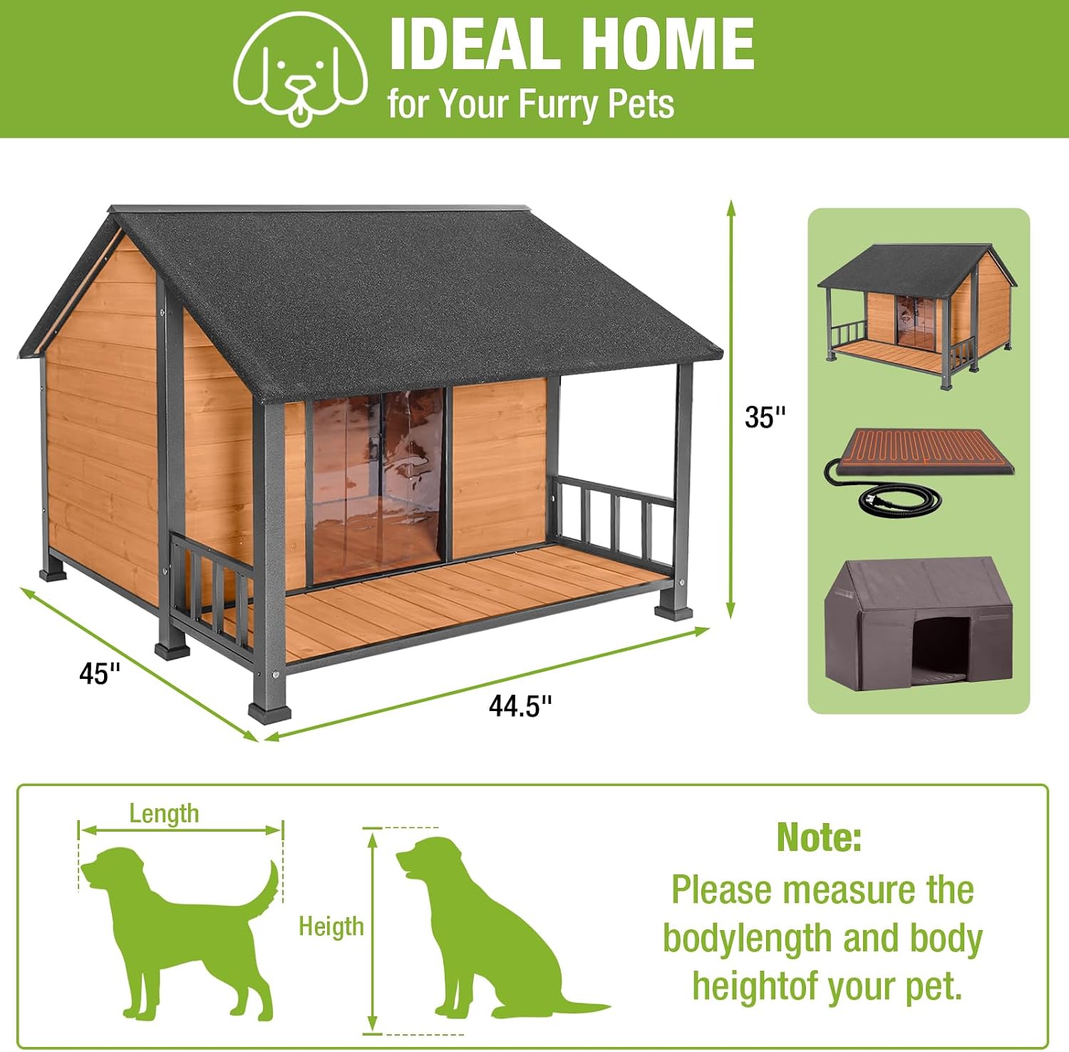 GUTINNEEN Extra Large Heated Dog House Outdoor Insulated Dog House XXL Weatherproof Chew-Proof Metal Frame Dog Kennel with Thermostat-Controlled Heating Pad, 6-Sided Thermal Liner for Large Dog Breeds