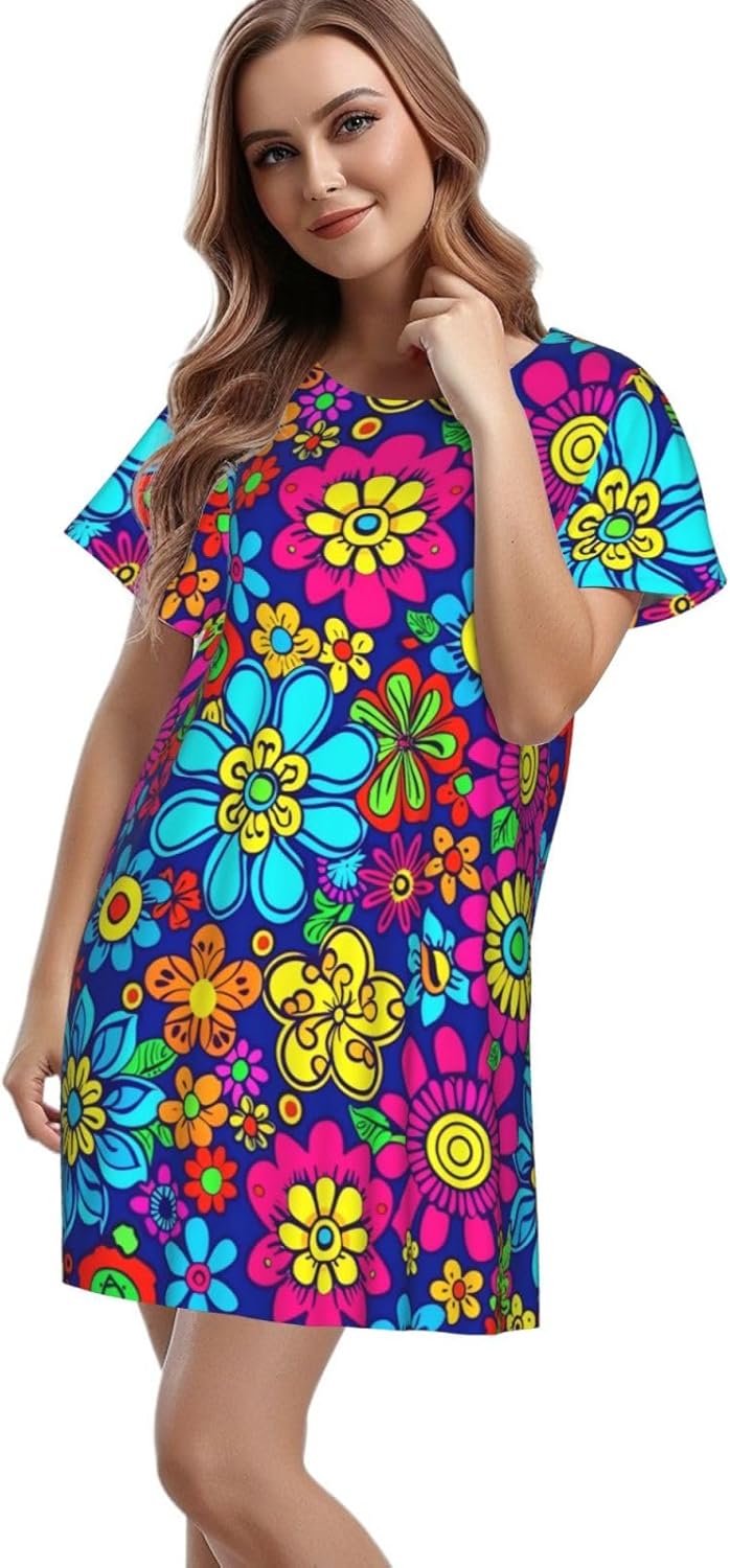 Dujiea Women's Short Sleeve Nightgown - Soft Knee-Length Nightshirt | Comfy A-Line Nightdress Ladies Pajama Dress - Image 4