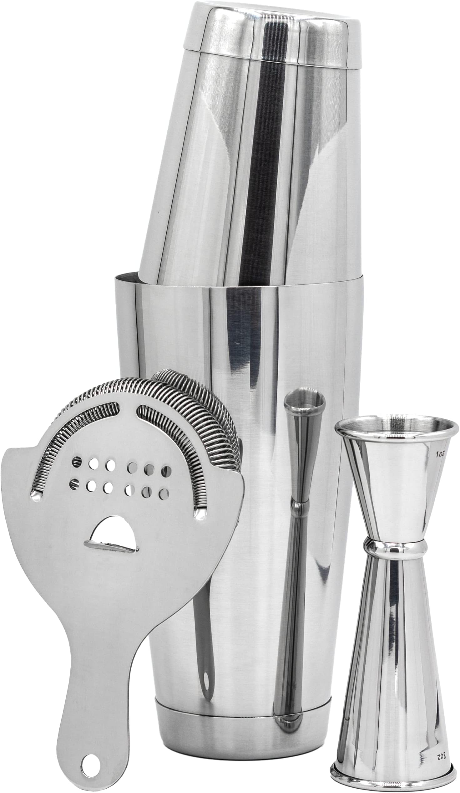 The Art of Craft Cocktail Shaker Bartending Set: 2-Piece Boston Shaker, Japanese Jigger and Hawthorne Strainer