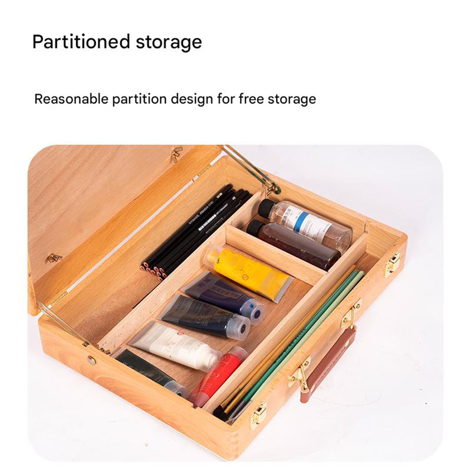 Caja de madera para pintura de artista, con múltiples compartimentos, plegable, diseño de caballete para pintar, caballete de bocetos