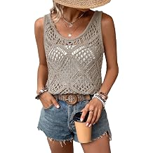 Imily Bela Womens Summer Crochet Tank Tops Knit Sleeveless Sweater Vest | Boho Scoop Neck Tops Casual, Hollow Out Beach Cover Ups, Country Concert Outfits Vacation, Resort Wear, Loose Fit