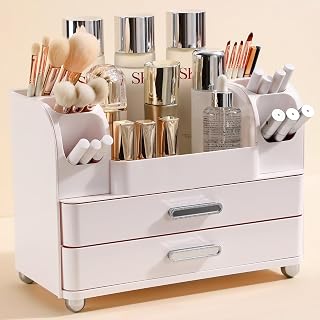 Anyoifax Makeup Organizer Countertop with Large Drawers, All White