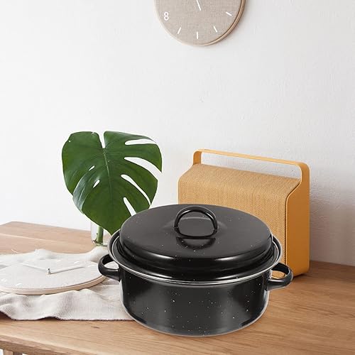 Miniatura 3 de Hemoton Sartén para asar pavo con tapa esmaltada en acero para asar con estante antiadherente asador ovalado para el hogar cocina restaurante