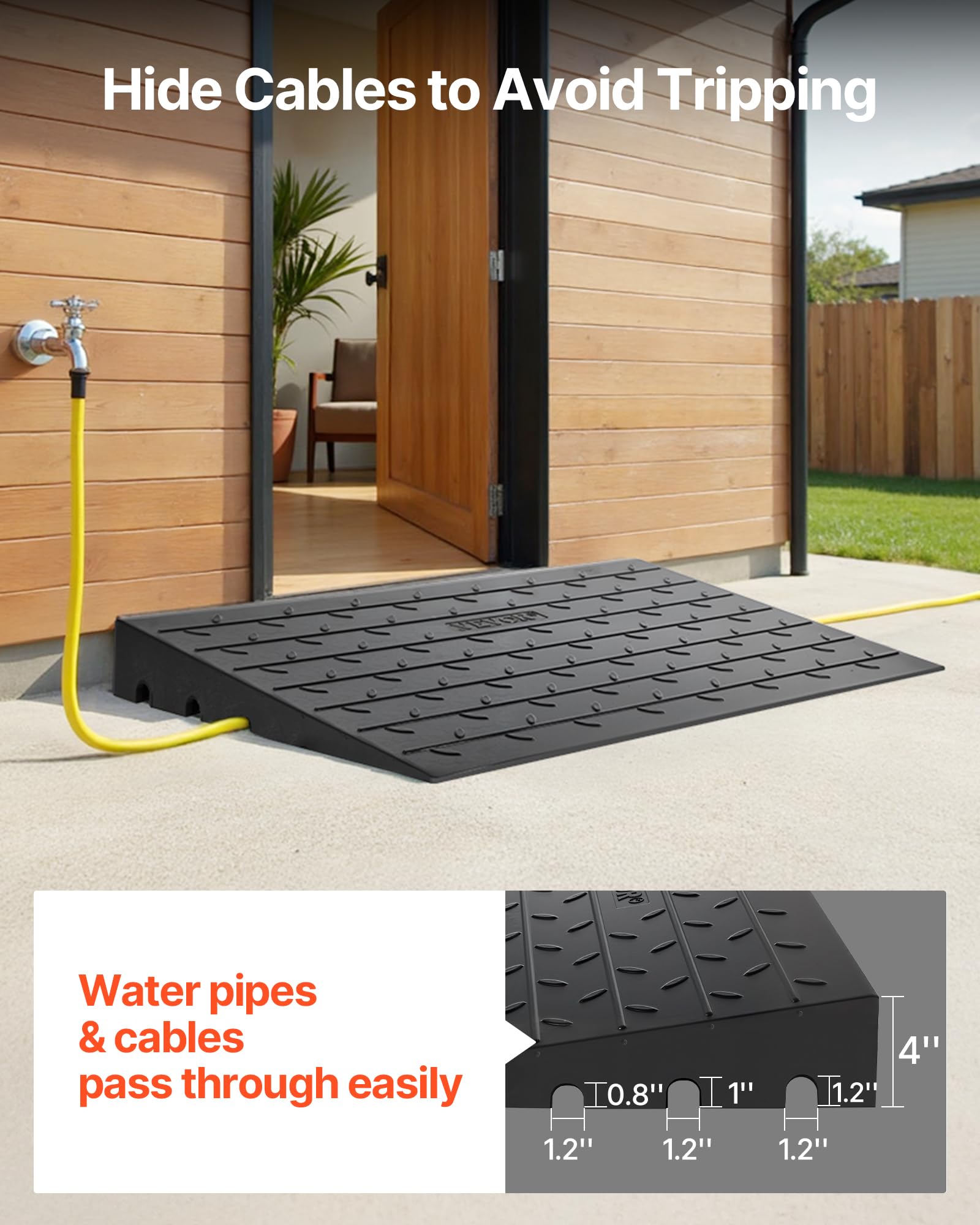 VEVOR Rampa de umbral de Goma 6,5 cm Cubierta de Cable de 3 Canales rampa de umbral sólida Entrada en ángulo de Goma Capacidad de Carga Nominal de 1000 kg para Casas Peldaños Escaleras Puertas Plata