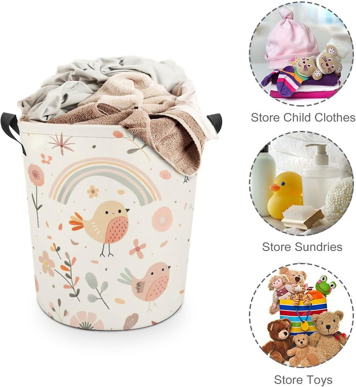 Rainbow Foldable Laundry Hamper with Handles, Waterproof Oxford Cloth Basket, Collapsible Storage for Bathroom Bedroom Dorm image 3