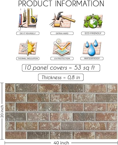 Miniatura 2 de IZODEKOR Paneles de pared 3D efecto ladrillo, revestimiento, aspecto de piedra, revestimiento de espuma de poliestireno para sala de estar, cocina,