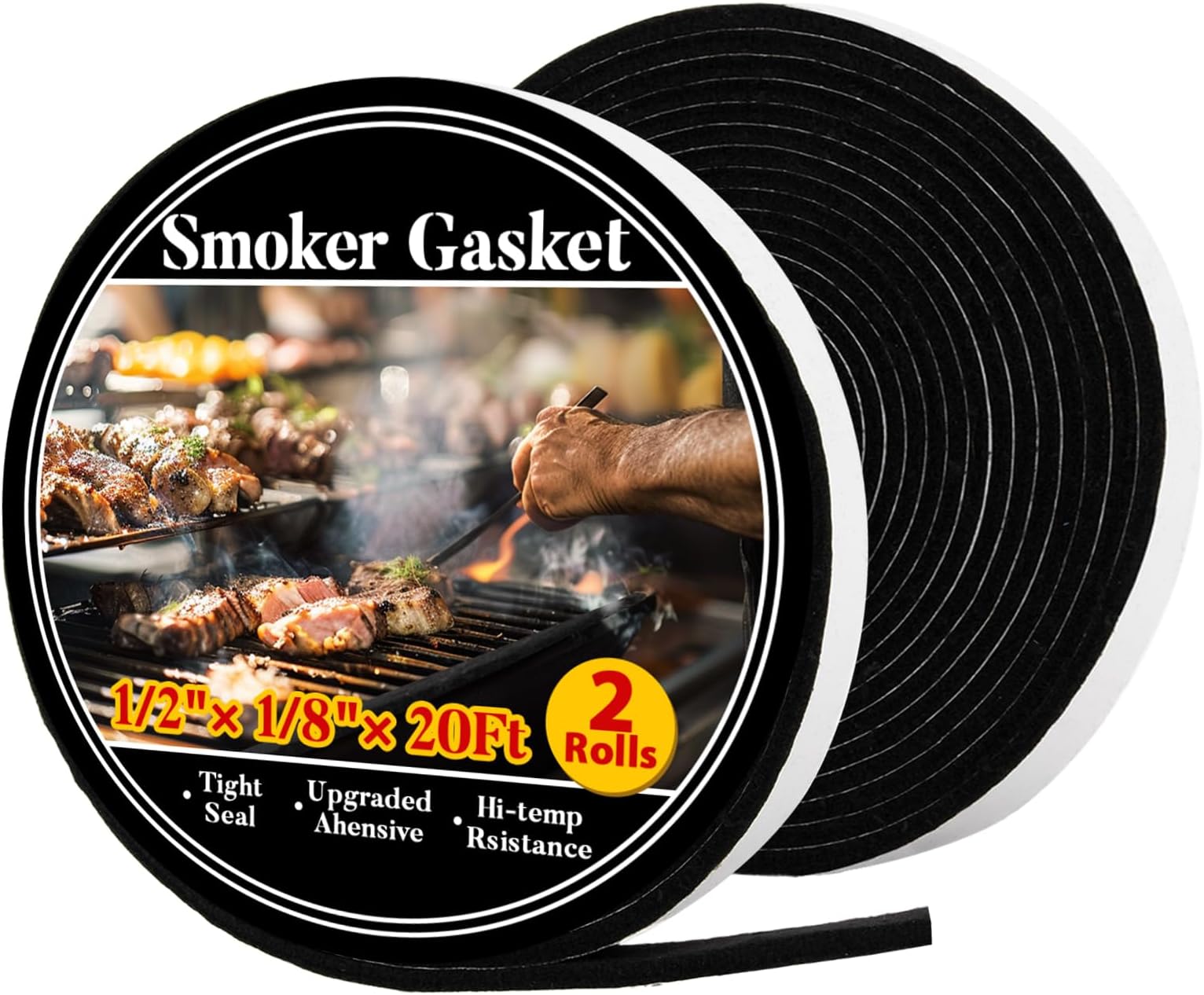 Smoker Gasket Seal - MAQIHAN Grill Gasket 2 Pack 20 Ft 1/2"x1/8" Bbq Gasket Smoker High Temp Gasket Smoker Seal Gasket Heat Gasket for Smoker Door Lid