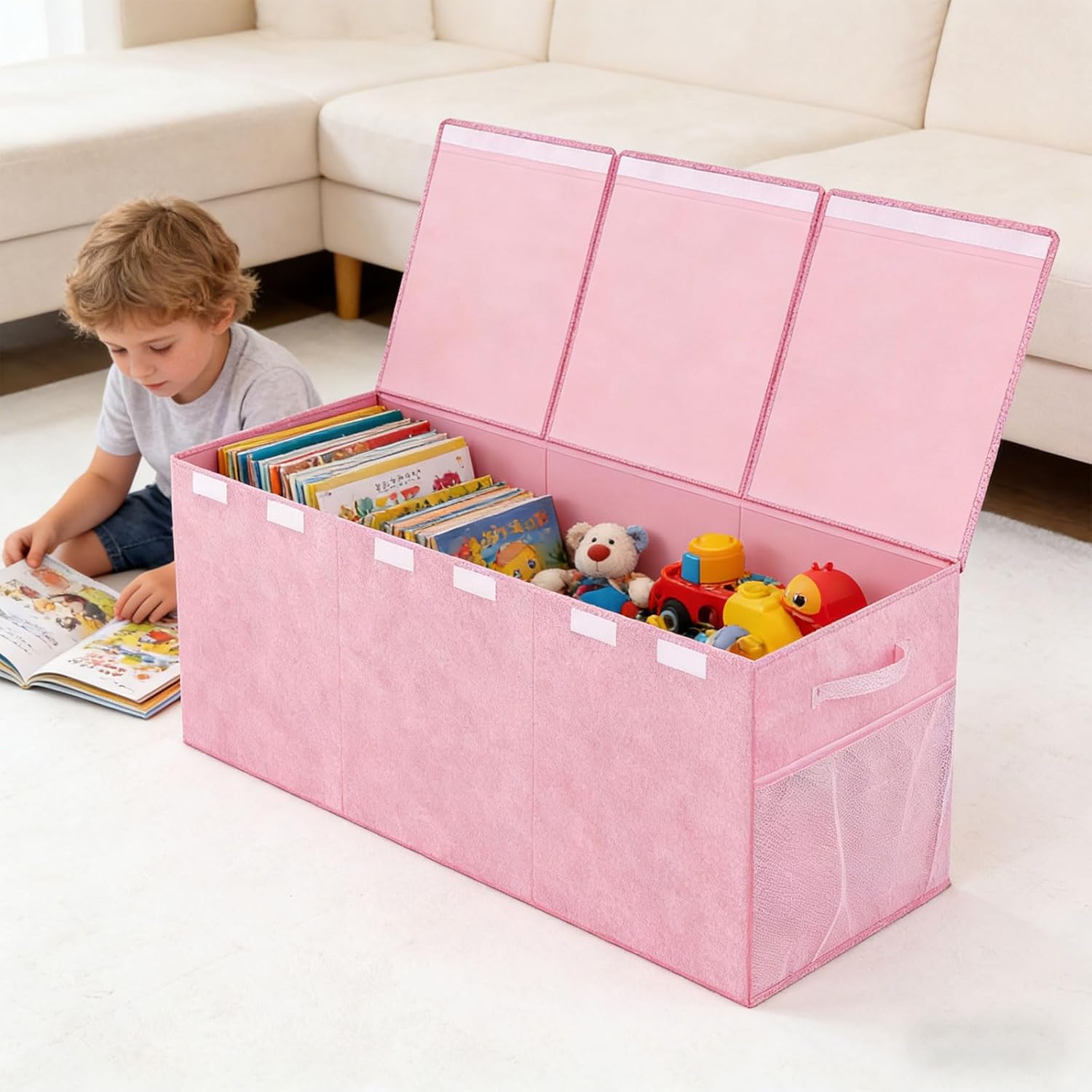 Large Toy Storage Box with Collapsing Design and Reinforced Handles for Easy Moving and Space Saving Storage Bin