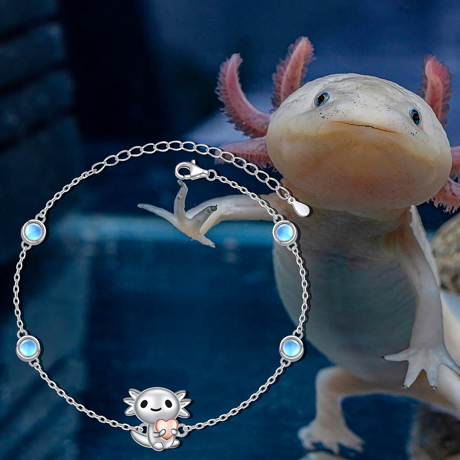 YinShan Axolotl Set Axolotl Stud Earrings for Women Girls 925 Sterling Silver Animal Axolotl Holding Heart Necklace Christmas Birthday Gifts